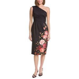 Rene Ruiz Womens Asymmetric Neckline Stretch Crepe Cocktail Dress, Black